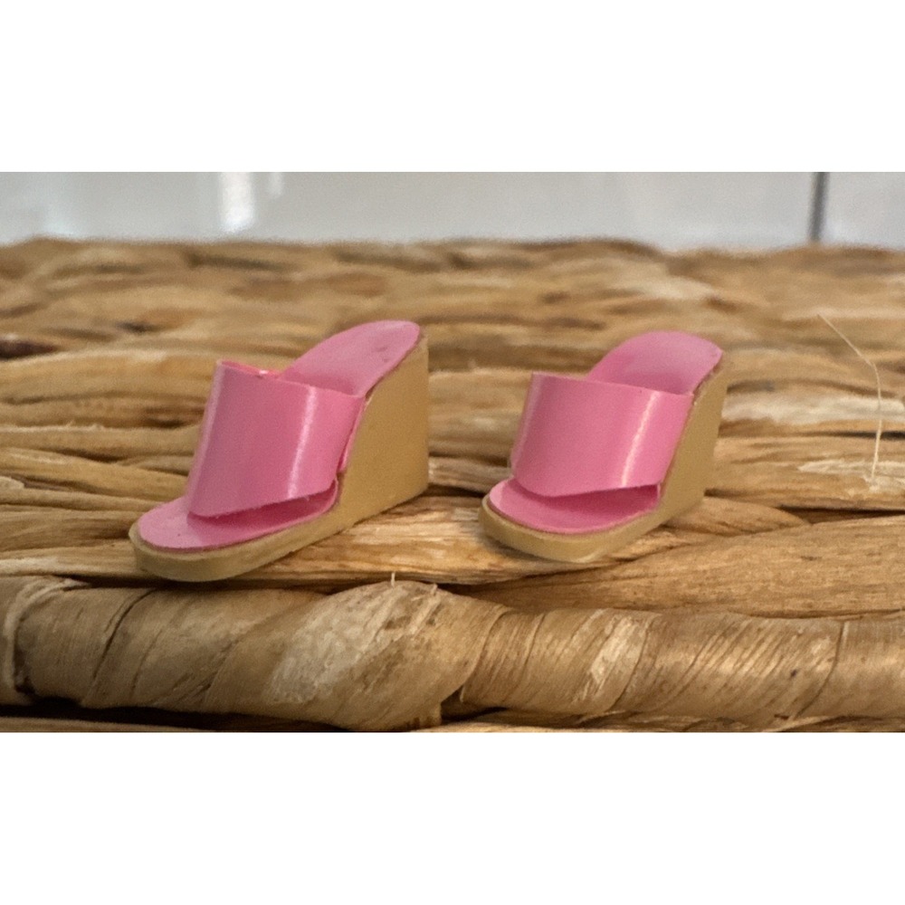 Vintage Barbie Doll Pink / Tan Wedge Wedgies Heel OT Sandals / Shoes ~ Korea